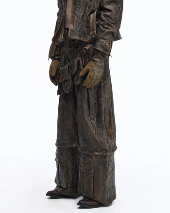 Personsoul Waxed Vintage Double-Waist Cargo Pants