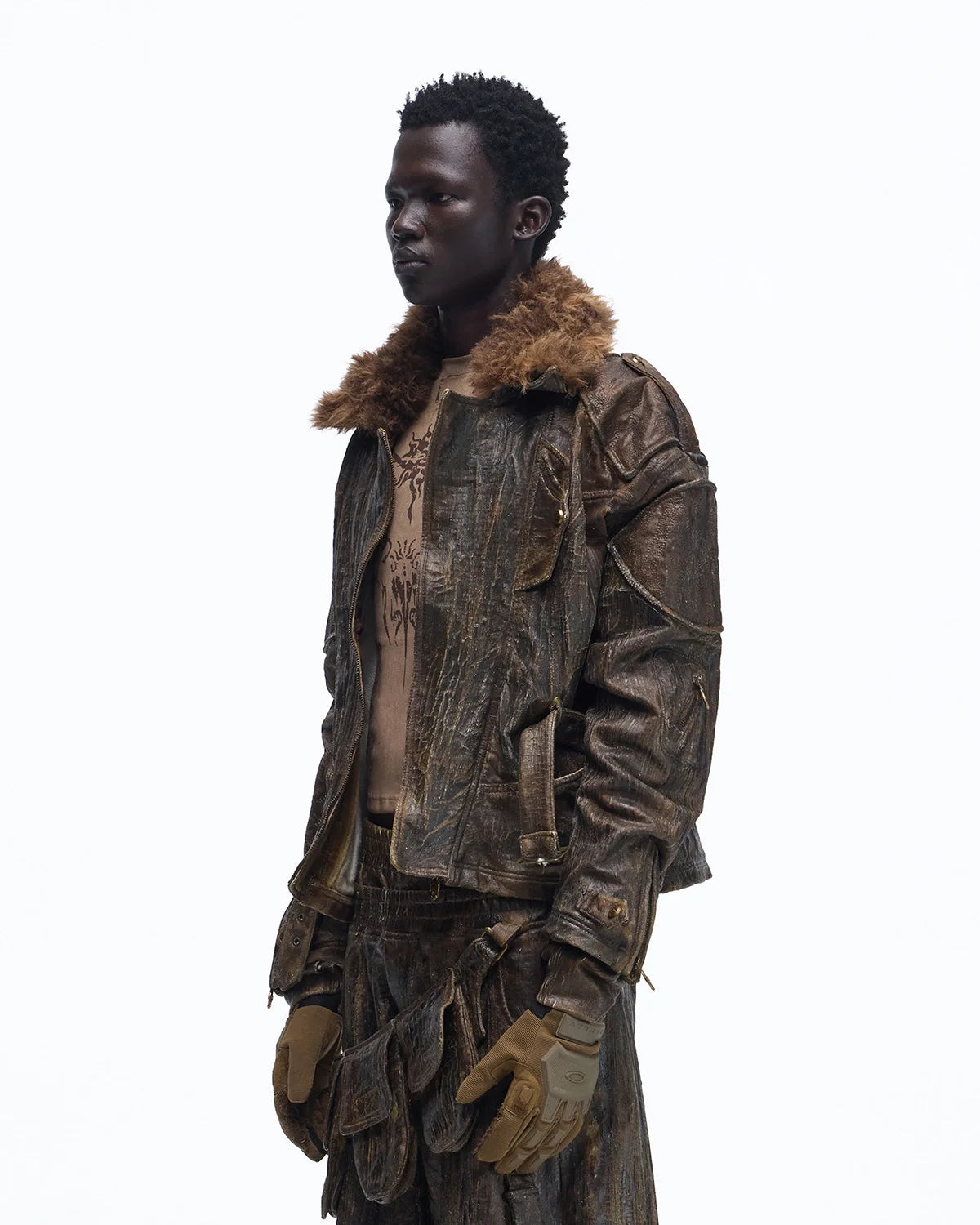 Personsoul Waxed Vintage Detachable Fur Collar Jacket