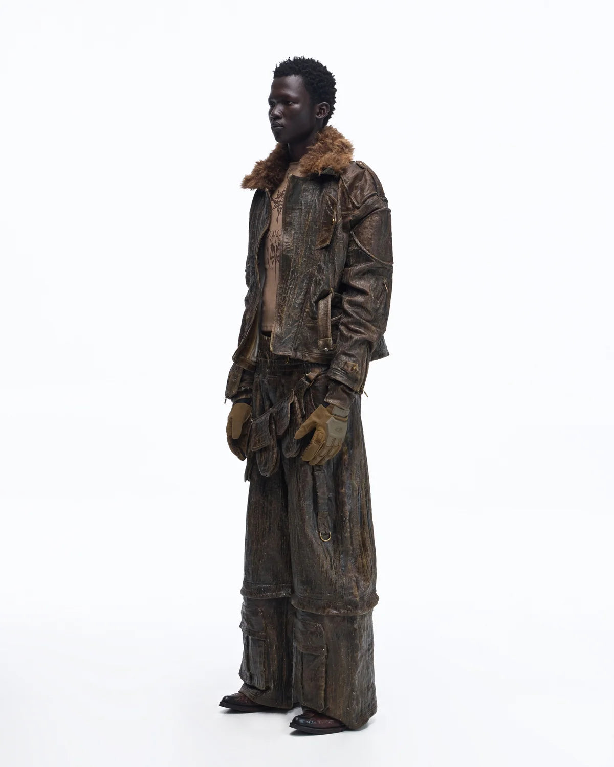 Personsoul Waxed Vintage Detachable Fur Collar Jacket