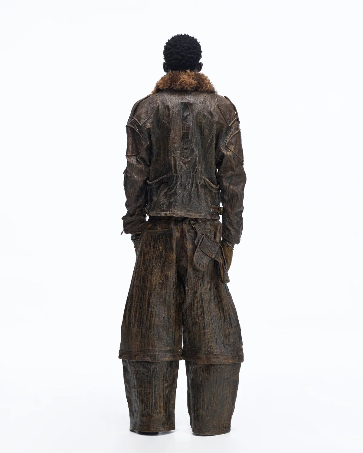 Personsoul Waxed Vintage Double-Waist Cargo Pants