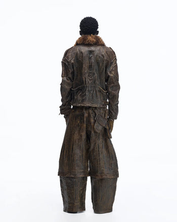 Personsoul Waxed Vintage Double-Waist Cargo Pants