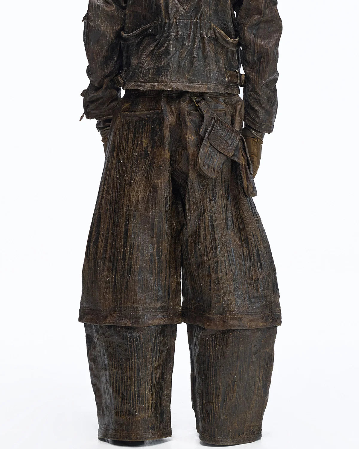 Personsoul Waxed Vintage Double-Waist Cargo Pants