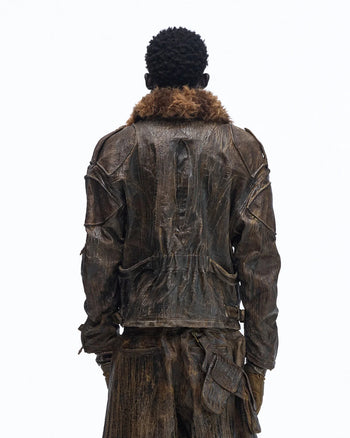 Personsoul Waxed Vintage Detachable Fur Collar Jacket