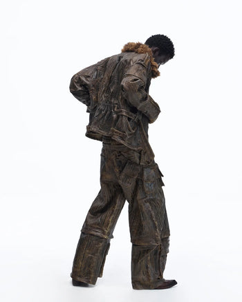 Personsoul Waxed Vintage Detachable Fur Collar Jacket