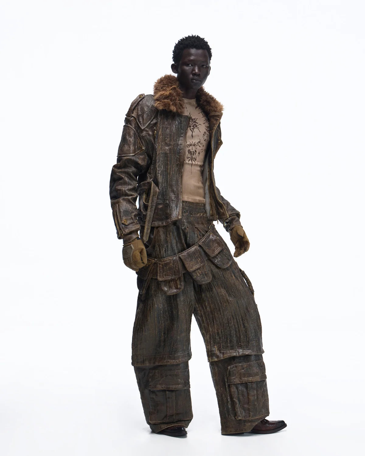 Personsoul Waxed Vintage Detachable Fur Collar Jacket