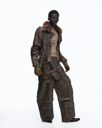 Personsoul Waxed Vintage Detachable Fur Collar Jacket