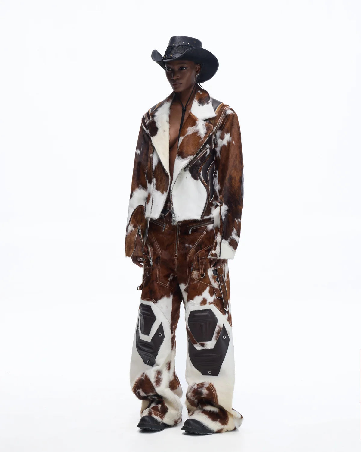 Personsoul Hair-On Cowhide Armor Curved Pants