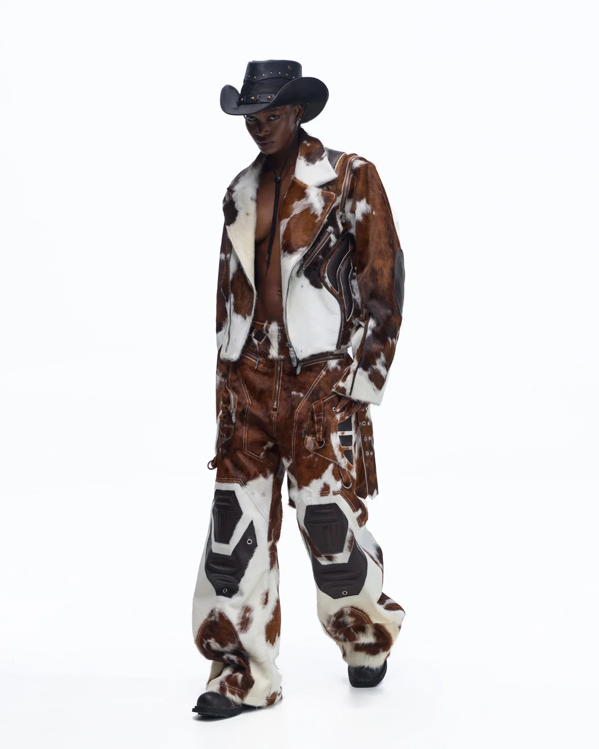 Personsoul Hair-On Cowhide Armor Curved Pants