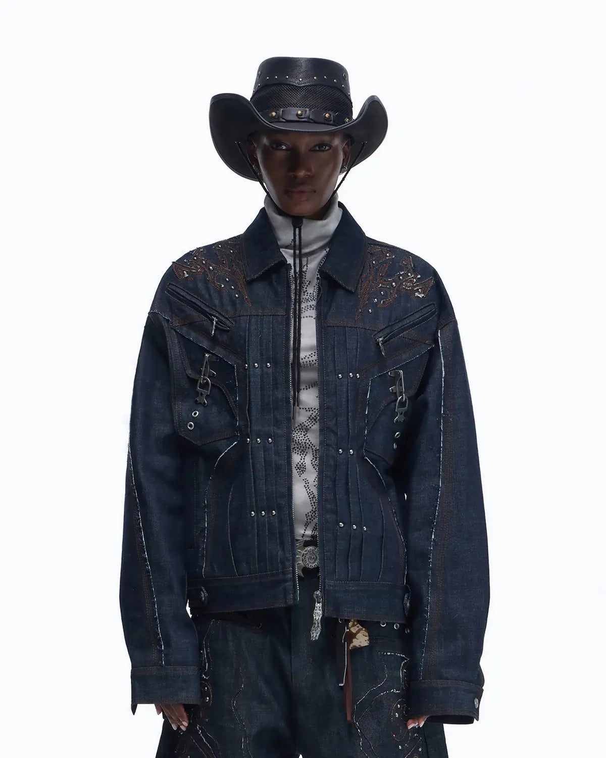 Personsoul Raw Denim Patch Embroidered Jacket