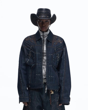 Personsoul Raw Denim Patch Embroidered Jacket