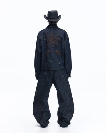 Personsoul Patchwork-Embroidered Raw Denim Scimitar Pants