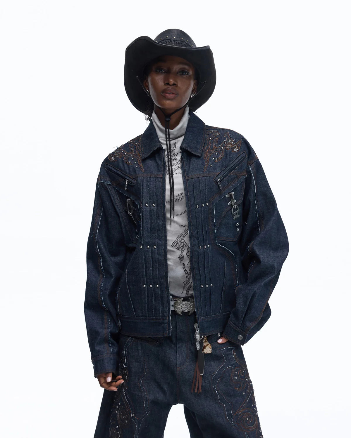 Personsoul Raw Denim Patch Embroidered Jacket