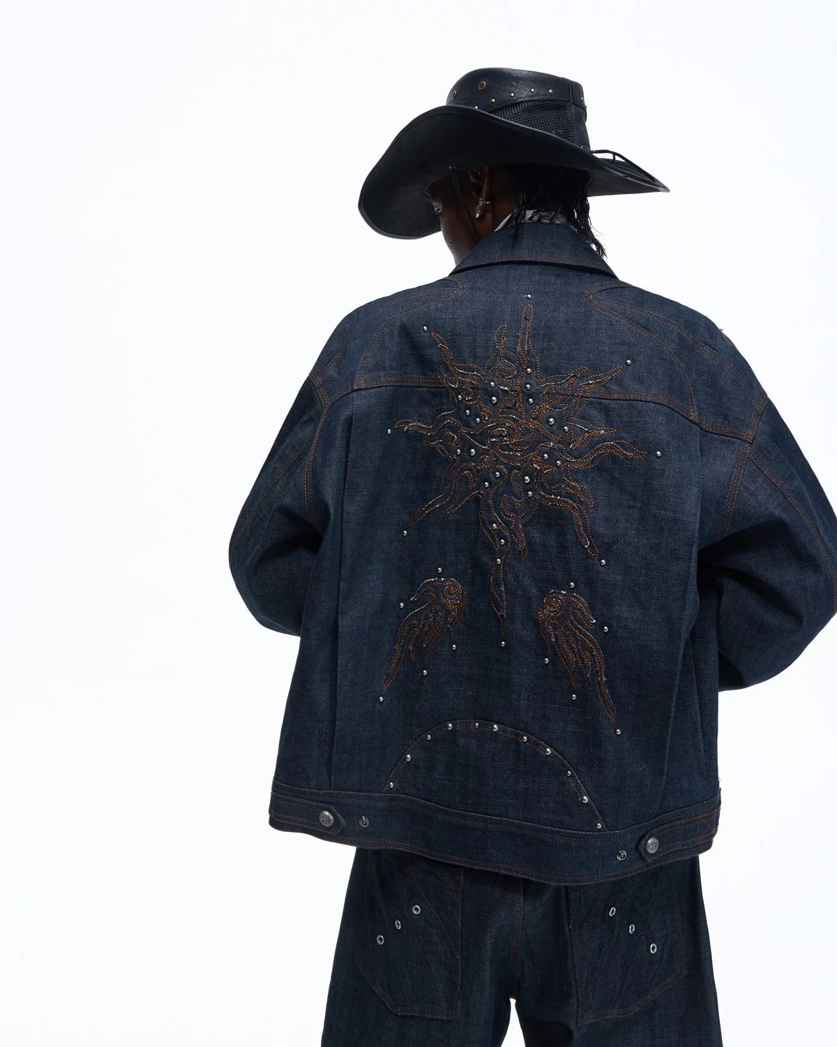 Personsoul Raw Denim Patch Embroidered Jacket