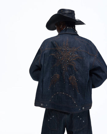 Personsoul Raw Denim Patch Embroidered Jacket