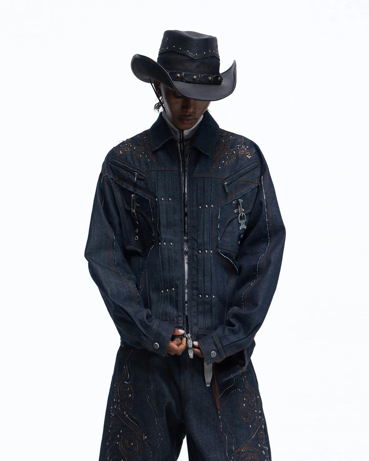 Personsoul Raw Denim Patch Embroidered Jacket