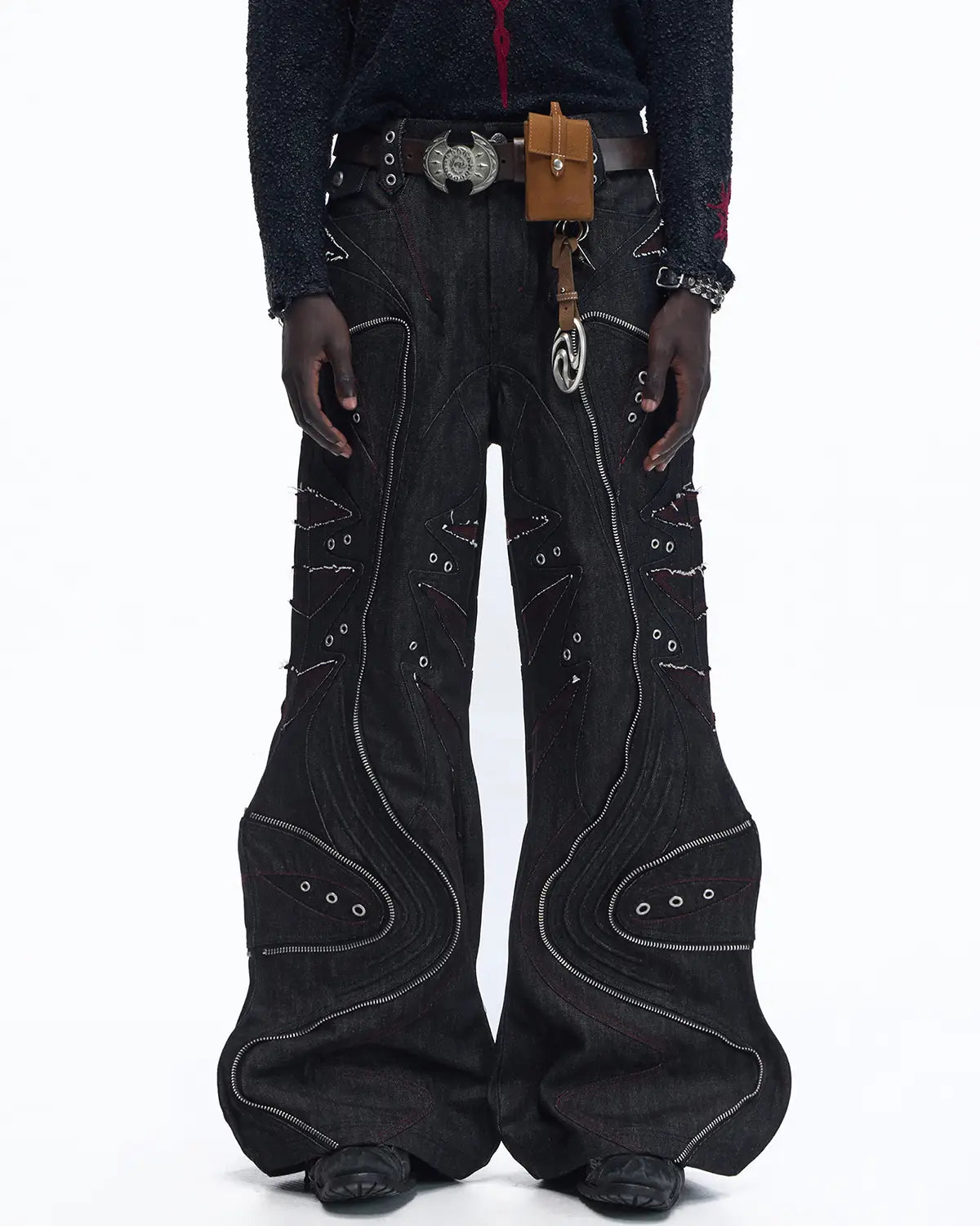 Personsoul Baggy Denim Jeans with Red Contrast Stitch