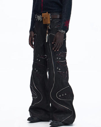 Personsoul Baggy Denim Jeans with Red Contrast Stitch