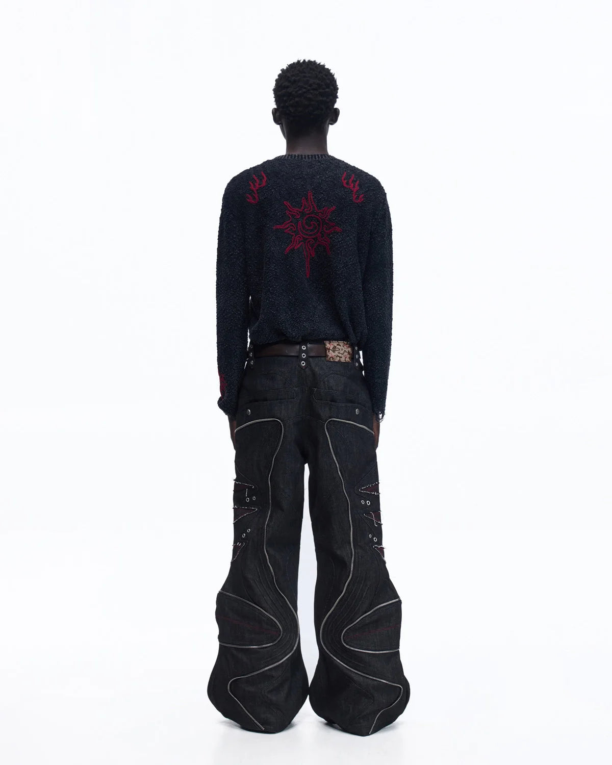 Personsoul Baggy Denim Jeans with Red Contrast Stitch