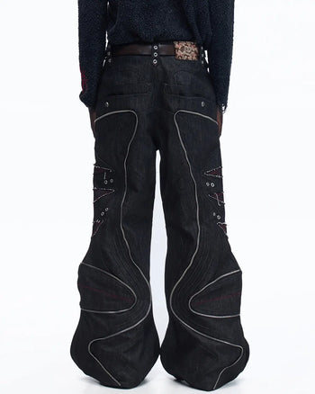 Personsoul Baggy Denim Jeans with Red Contrast Stitch
