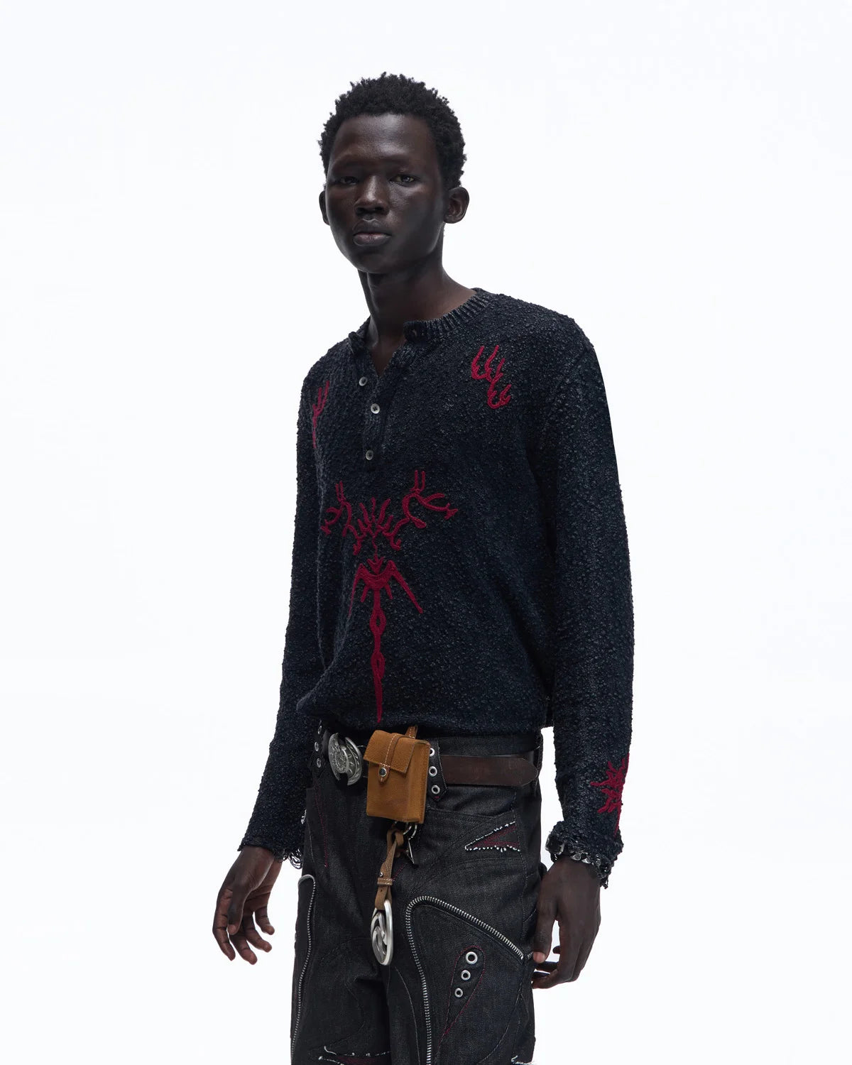 Personsoul Pom-Pom Long-Sleeve Henley Shirt