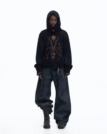 Personsoul Rhinestone Embroidered Hoodie In Black