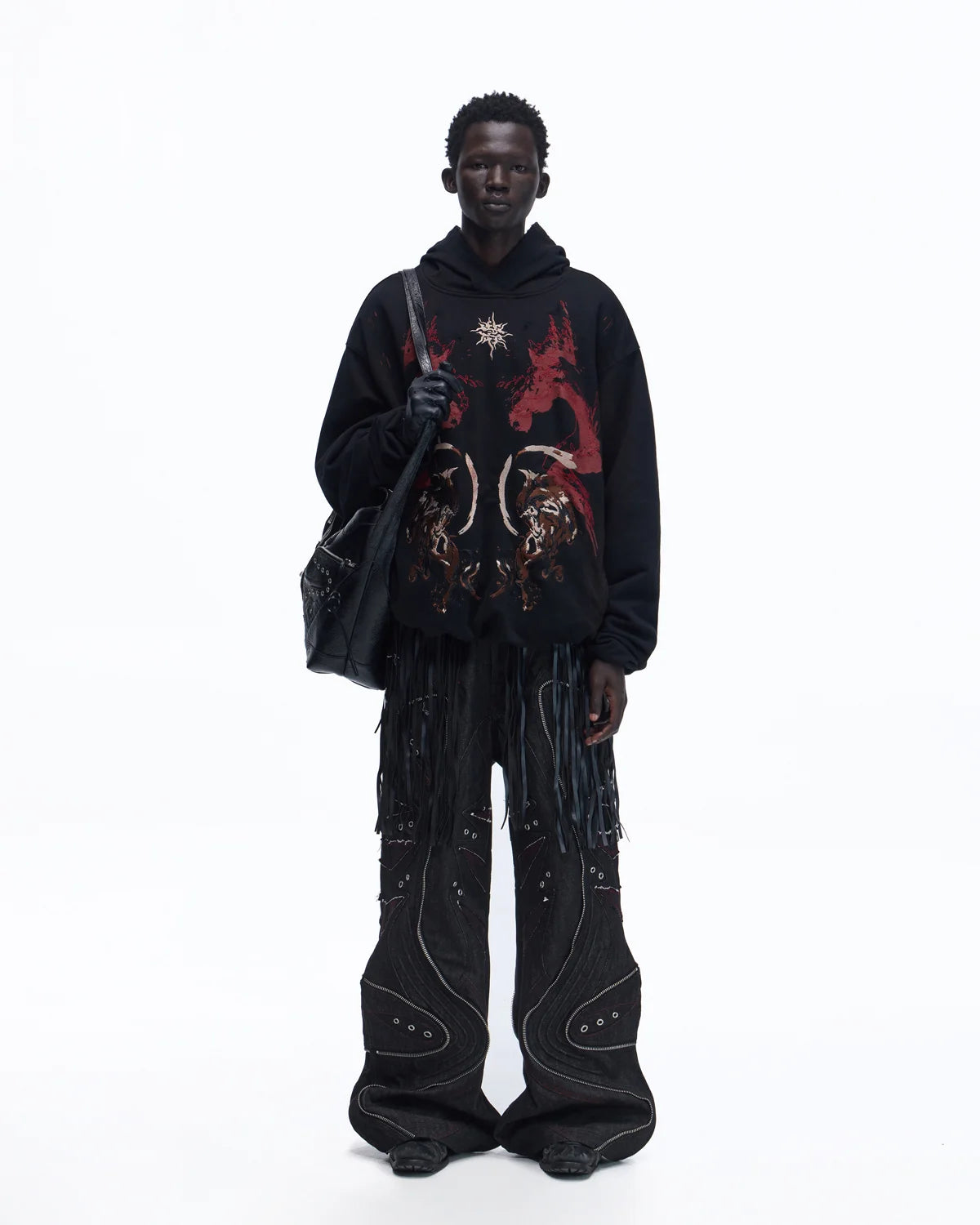 Personsoul Horse Print & Sun Totem Hoodie In Black