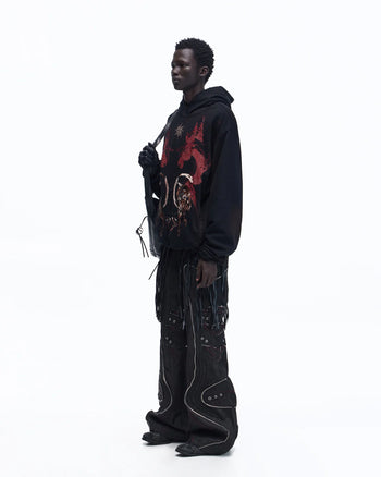 Personsoul Horse Print & Sun Totem Hoodie In Black