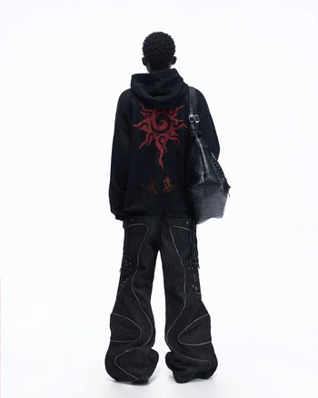 Personsoul Horse Print & Sun Totem Hoodie In Black