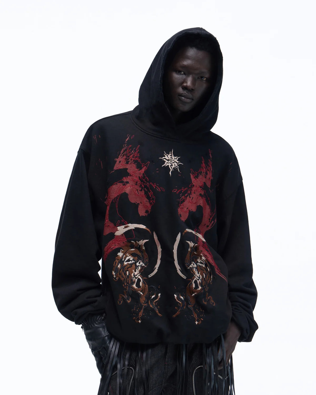 Personsoul Horse Print & Sun Totem Hoodie In Black