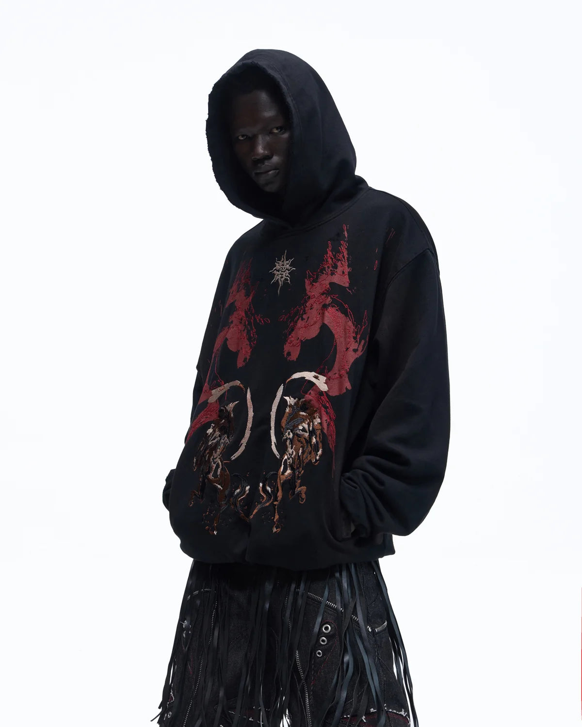 Personsoul Horse Print & Sun Totem Hoodie In Black