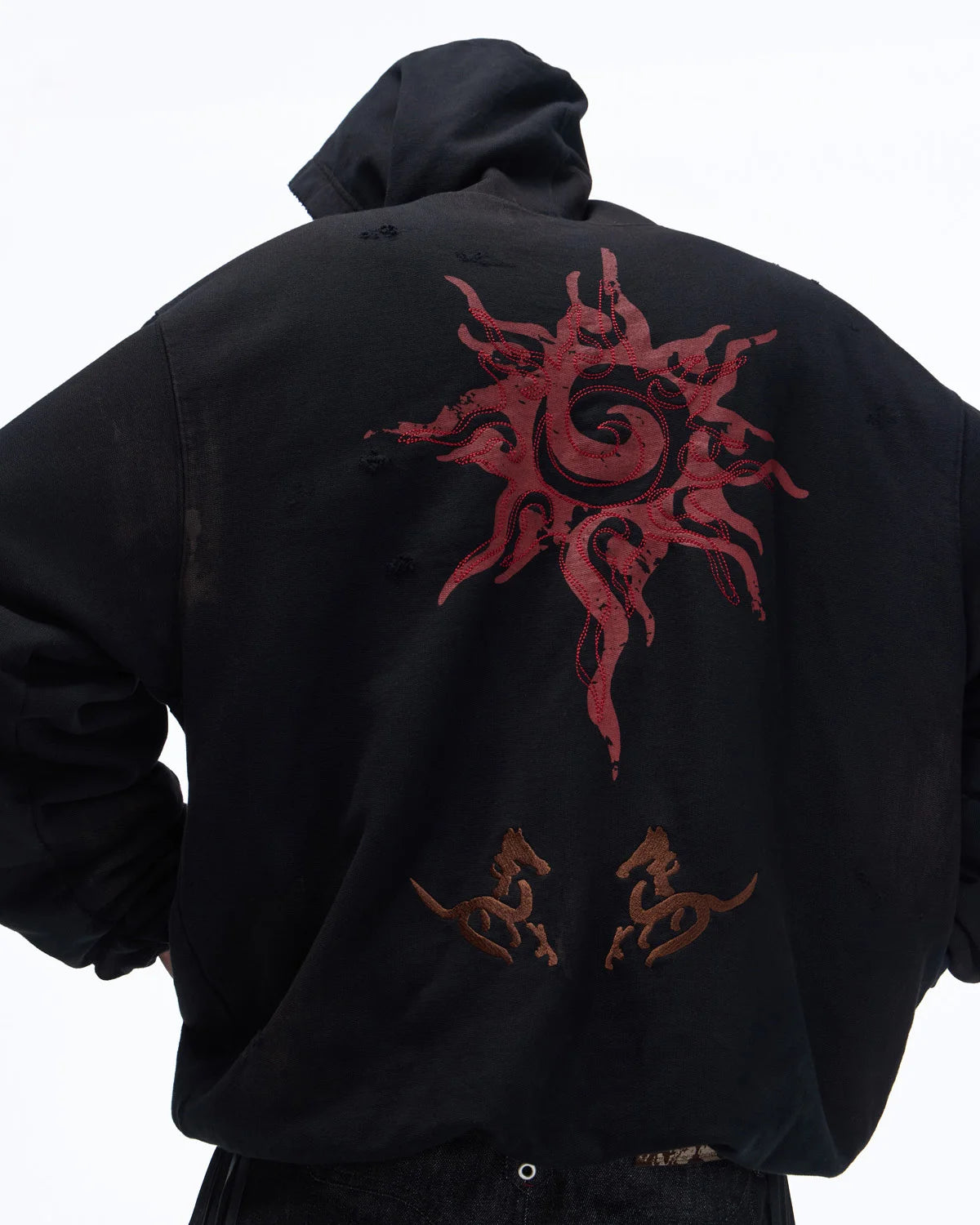 Personsoul Horse Print & Sun Totem Hoodie In Black