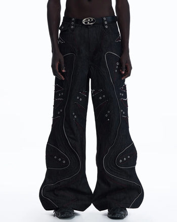 Personsoul Baggy Denim Jeans with Red Contrast Stitch