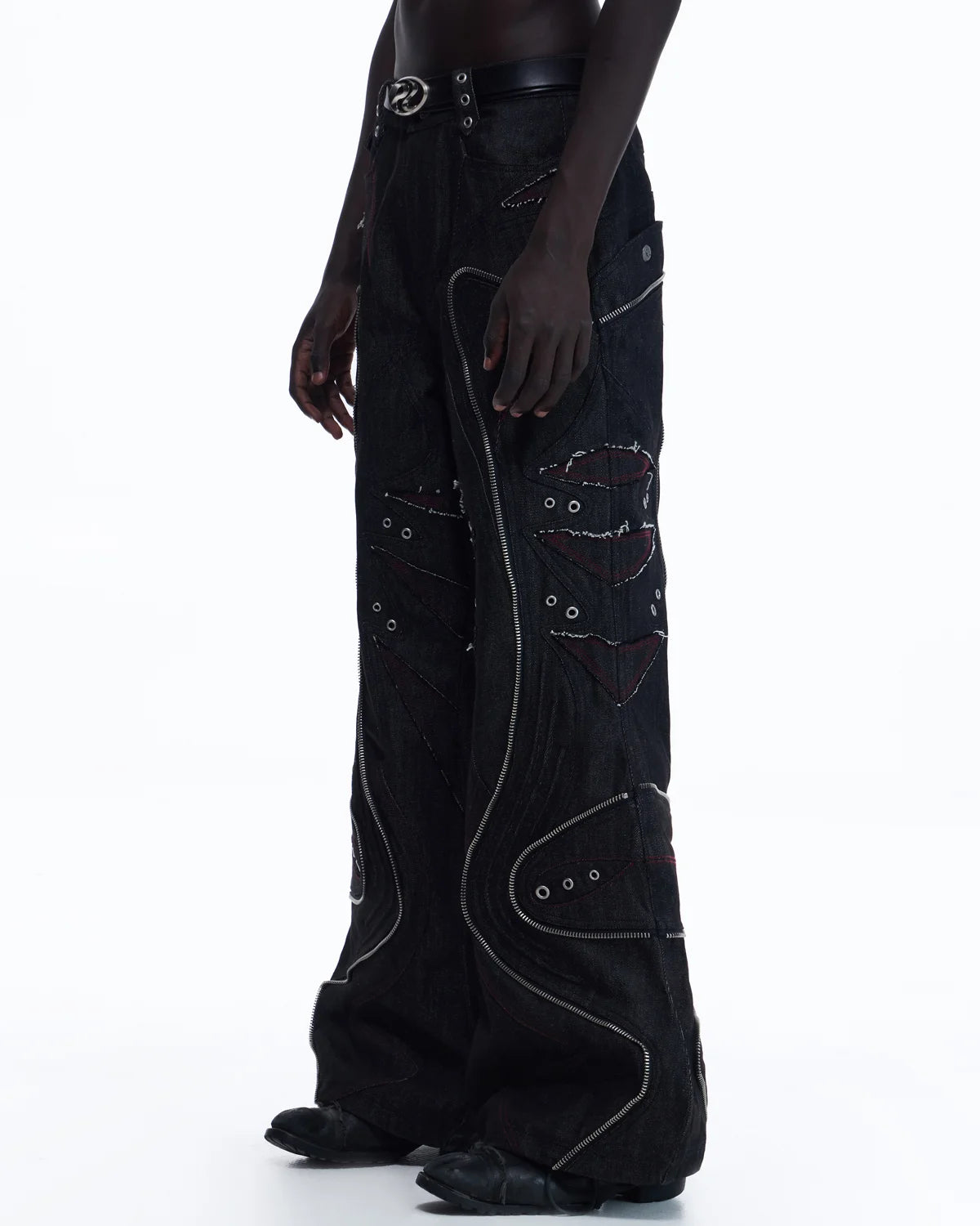 Personsoul Baggy Denim Jeans with Red Contrast Stitch