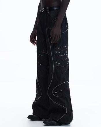 Personsoul Baggy Denim Jeans with Red Contrast Stitch