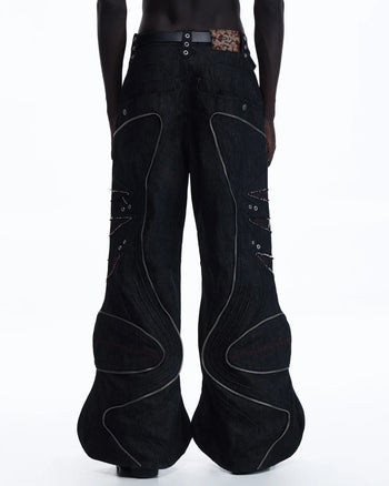 Personsoul Baggy Denim Jeans with Red Contrast Stitch