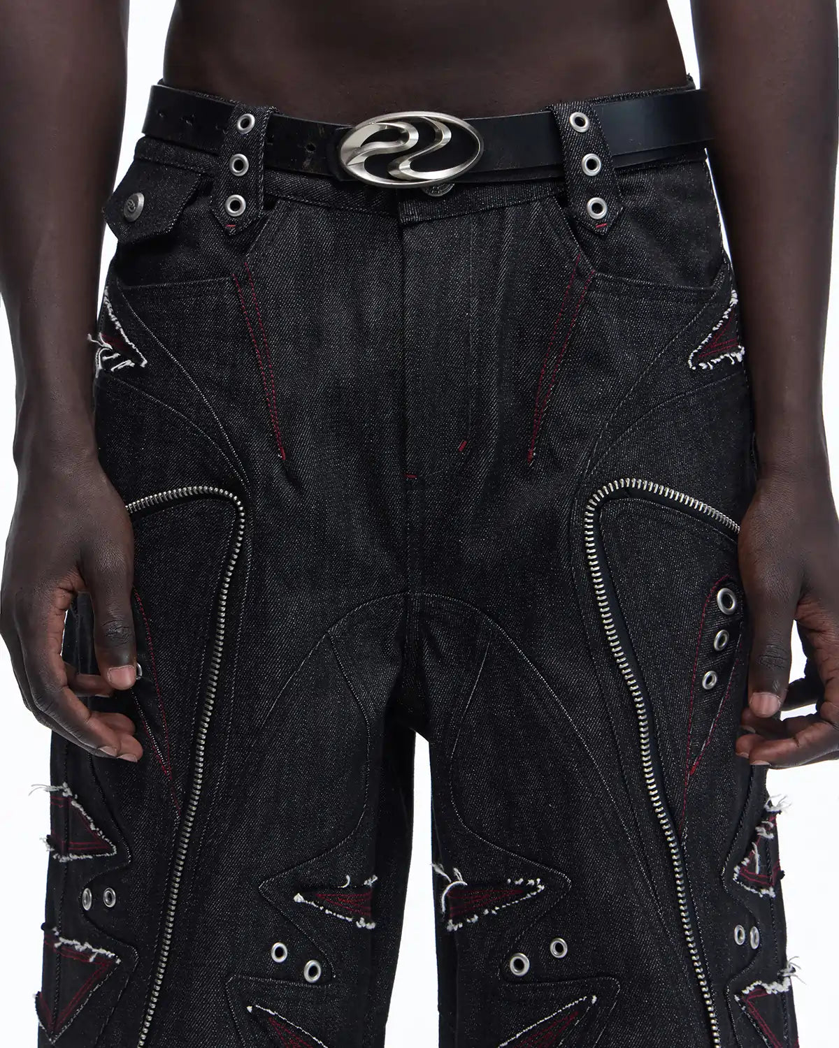 Personsoul Baggy Denim Jeans with Red Contrast Stitch detail