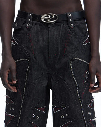 Personsoul Baggy Denim Jeans with Red Contrast Stitch detail