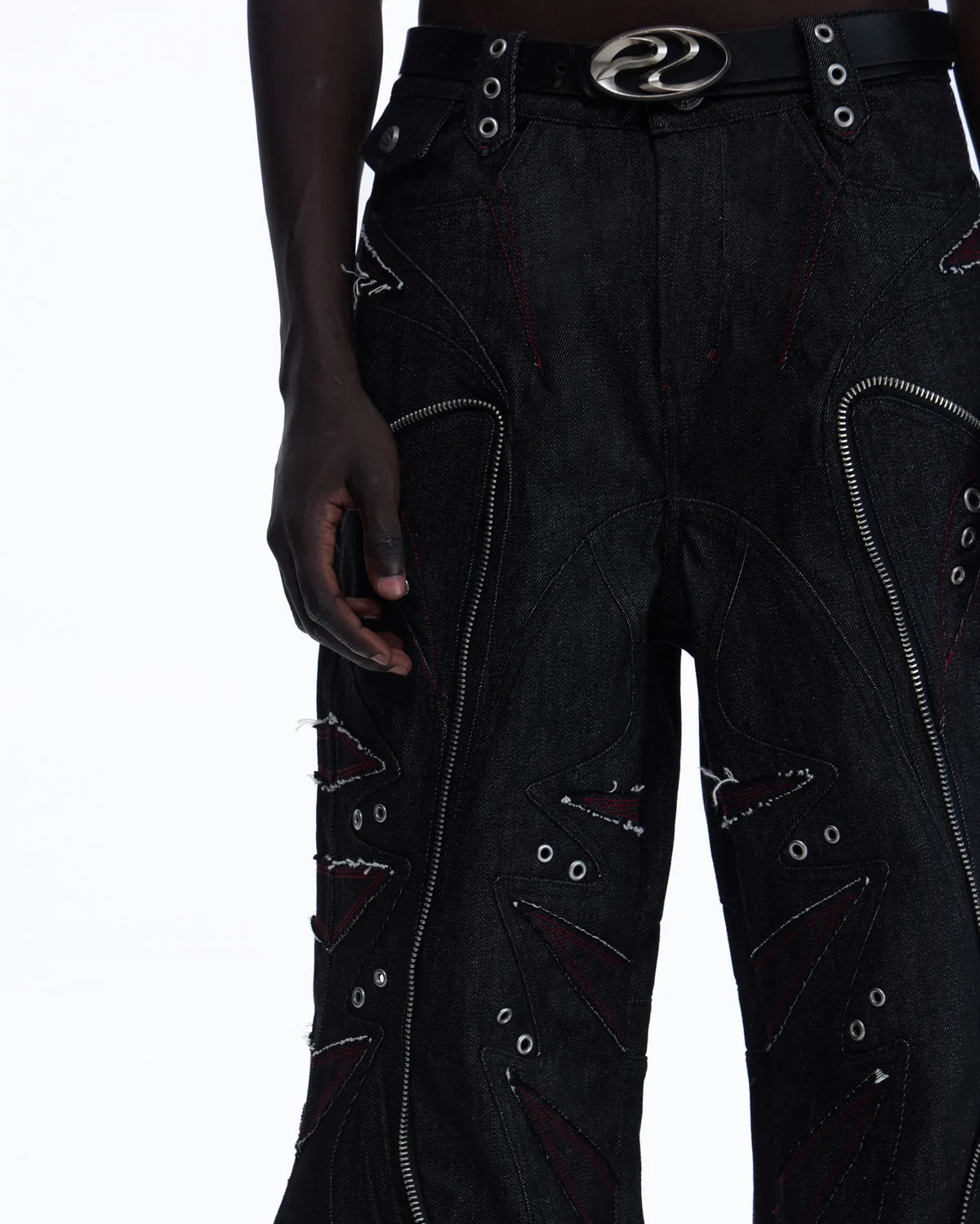 Personsoul Baggy Denim Jeans with Red Contrast Stitch detail