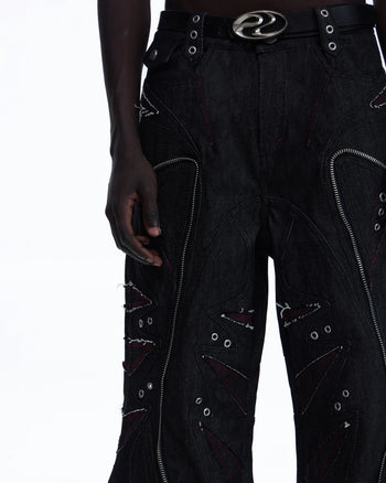 Personsoul Baggy Denim Jeans with Red Contrast Stitch detail