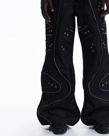 Personsoul Baggy Denim Jeans with Red Contrast Stitch detail