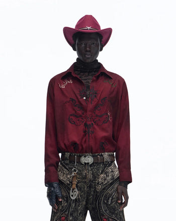 Personsoul Vintage Wine Red Shirt with Totem Print