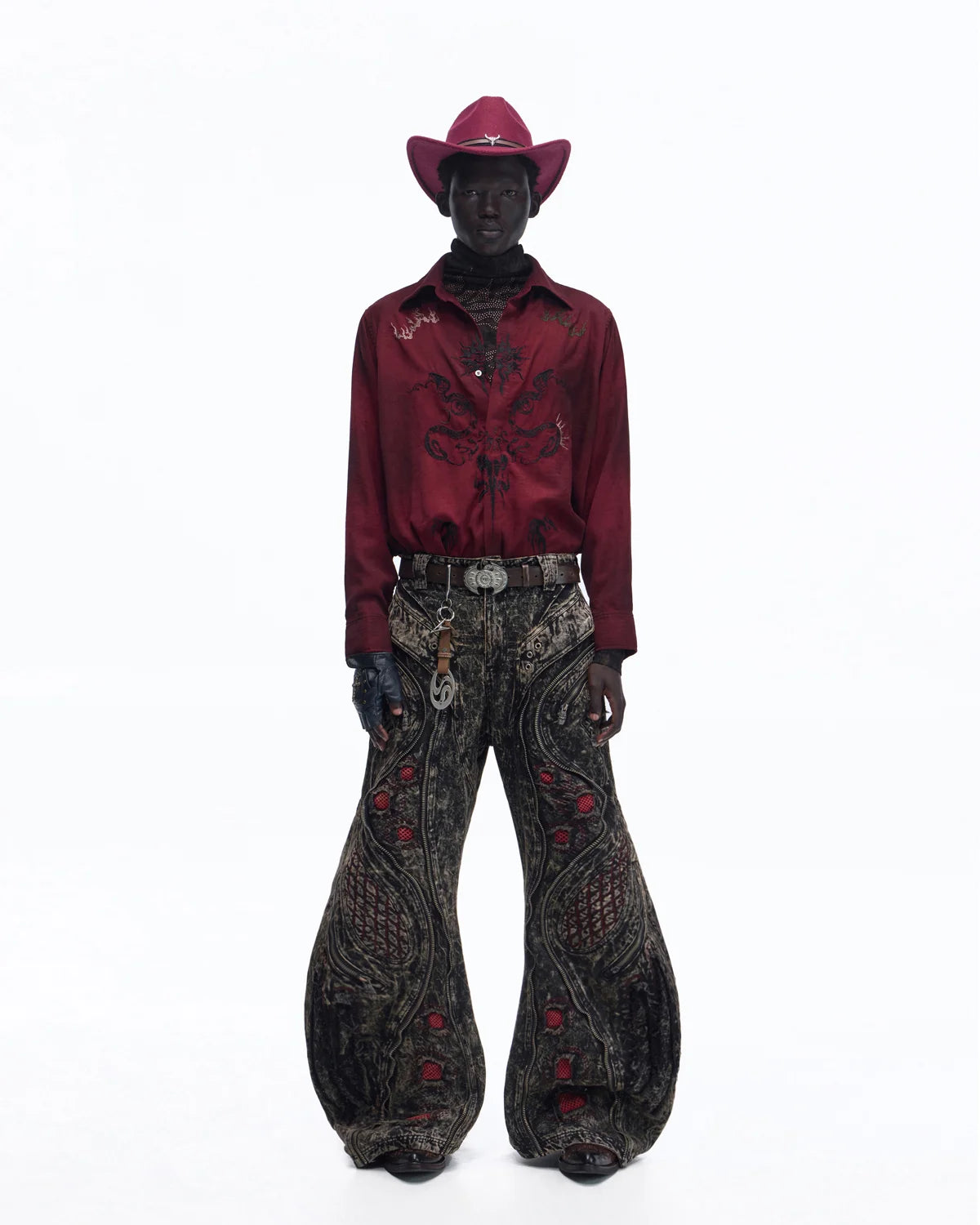 Personsoul Vintage Wine Red Shirt with Totem Print