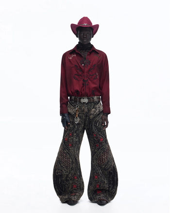 Personsoul Vintage Wine Red Shirt with Totem Print