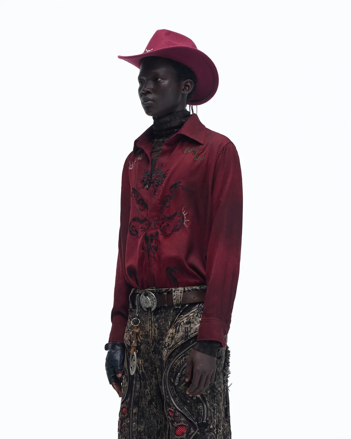 Personsoul Vintage Wine Red Shirt with Totem Print