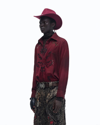 Personsoul Vintage Wine Red Shirt with Totem Print