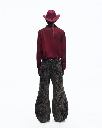 Personsoul Vintage Wine Red Shirt with Totem Print