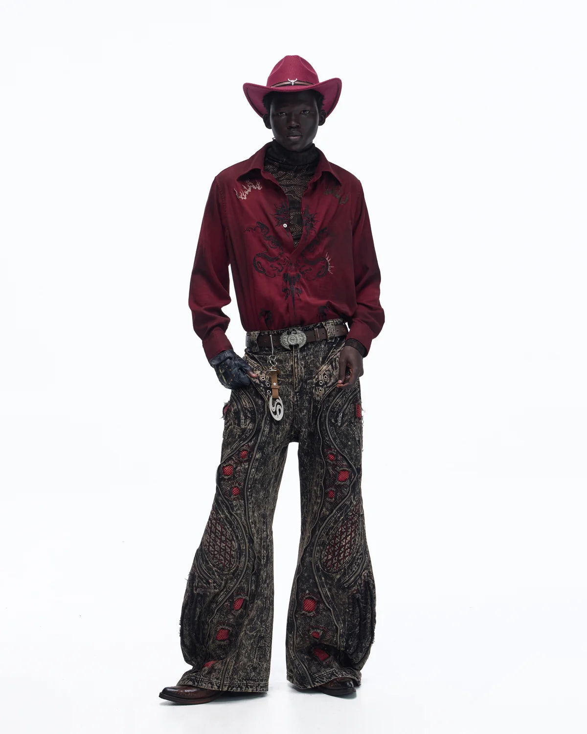 Personsoul Vintage Wine Red Shirt with Totem Print