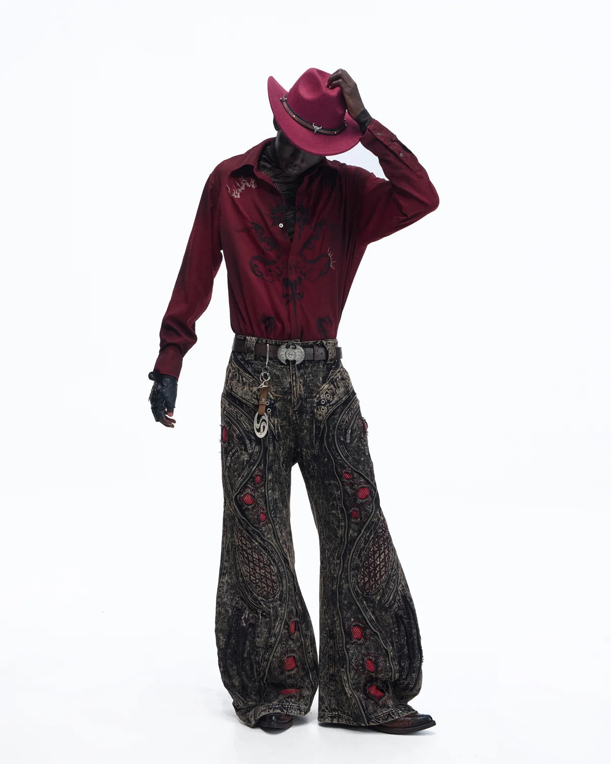 Personsoul Vintage Wine Red Shirt with Totem Print