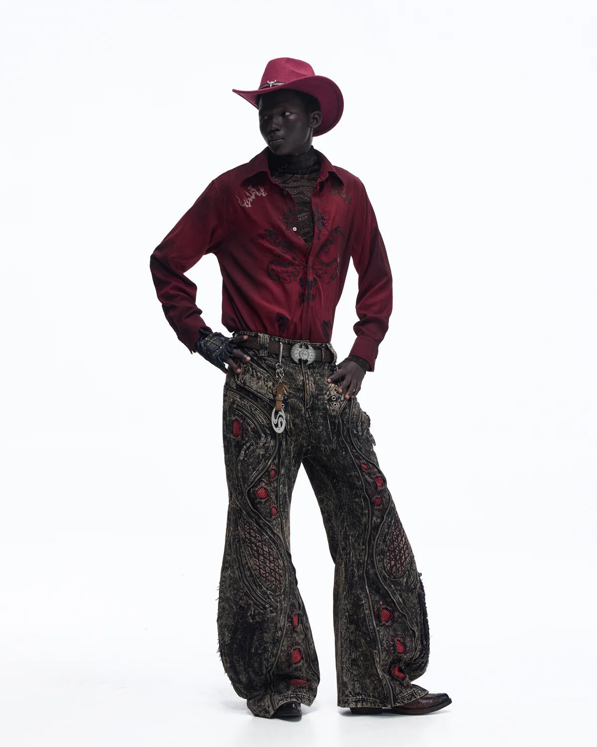 Personsoul Vintage Wine Red Shirt with Totem Print