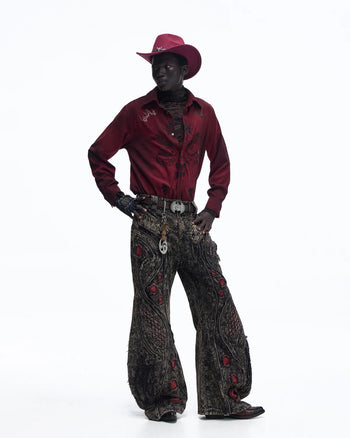 Personsoul Vintage Wine Red Shirt with Totem Print